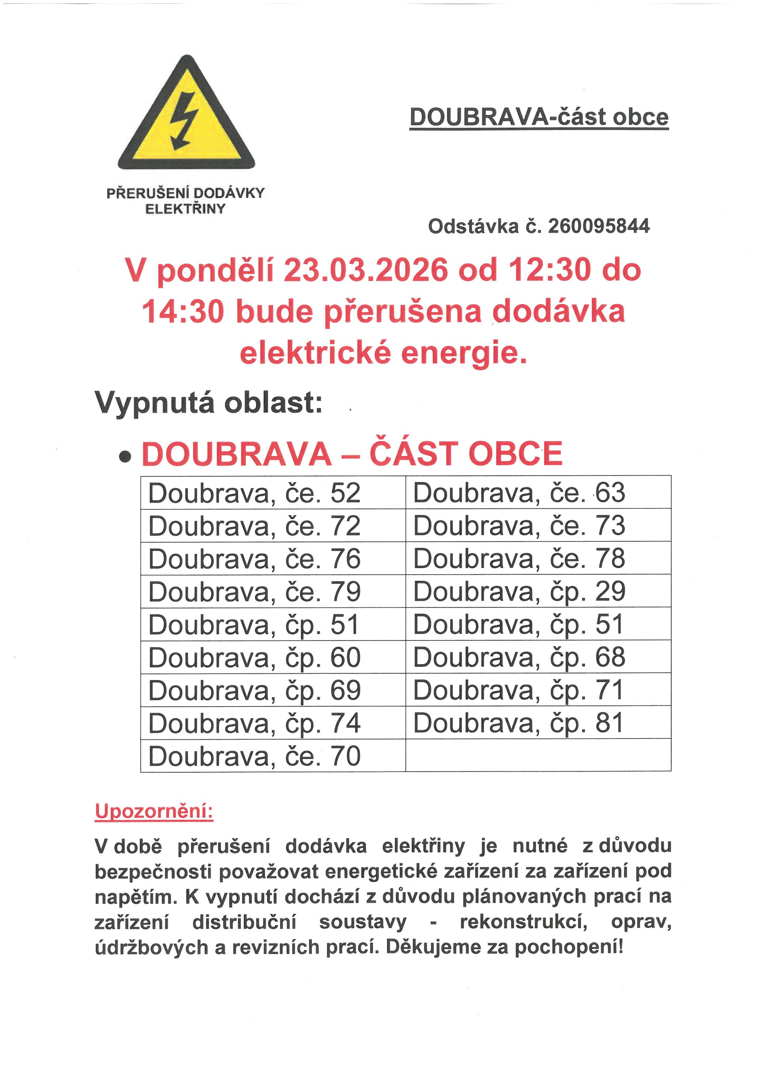 ODSTÁVKY ELEKTŘINY