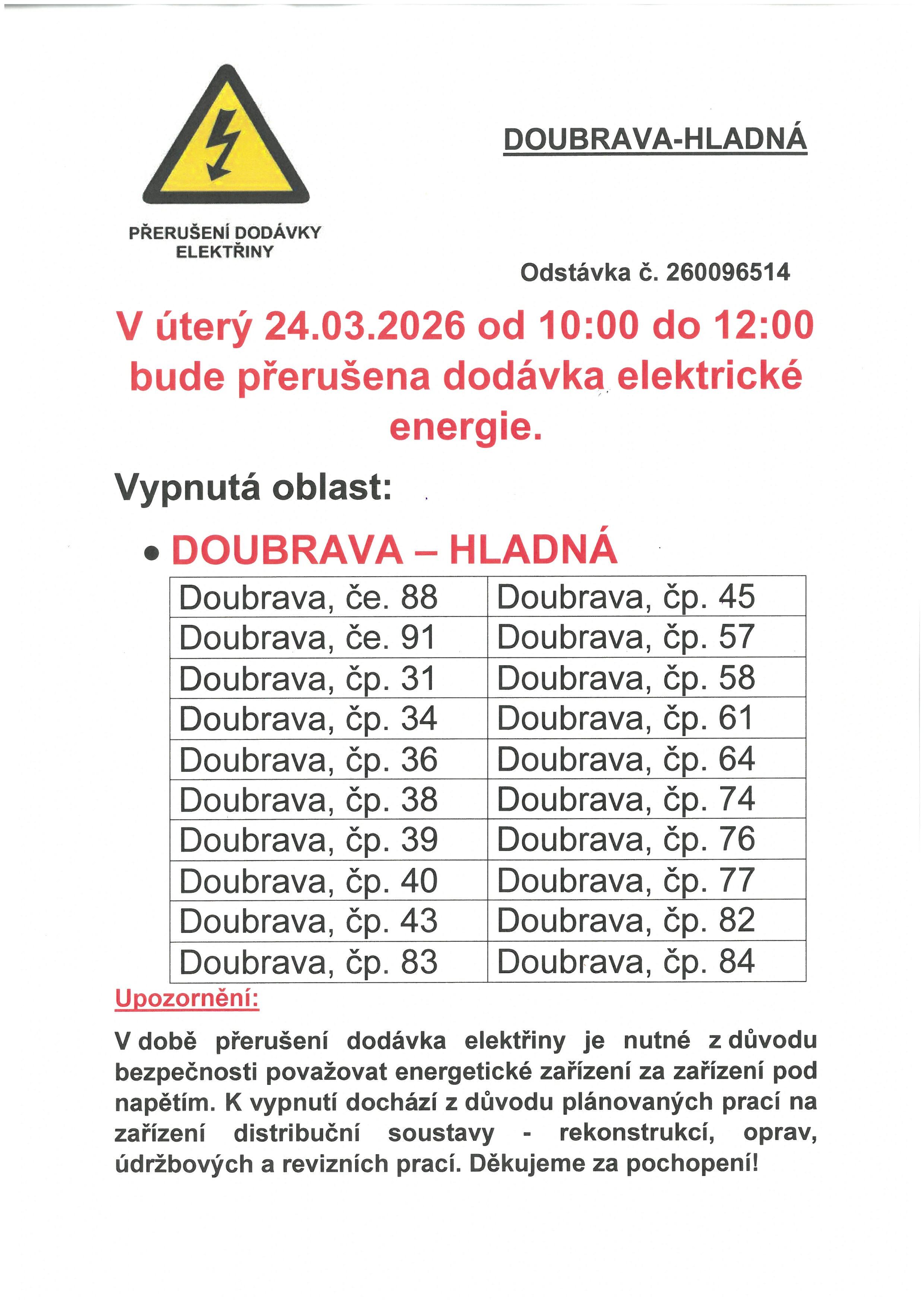 ODSTÁVKY ELEKTŘINY