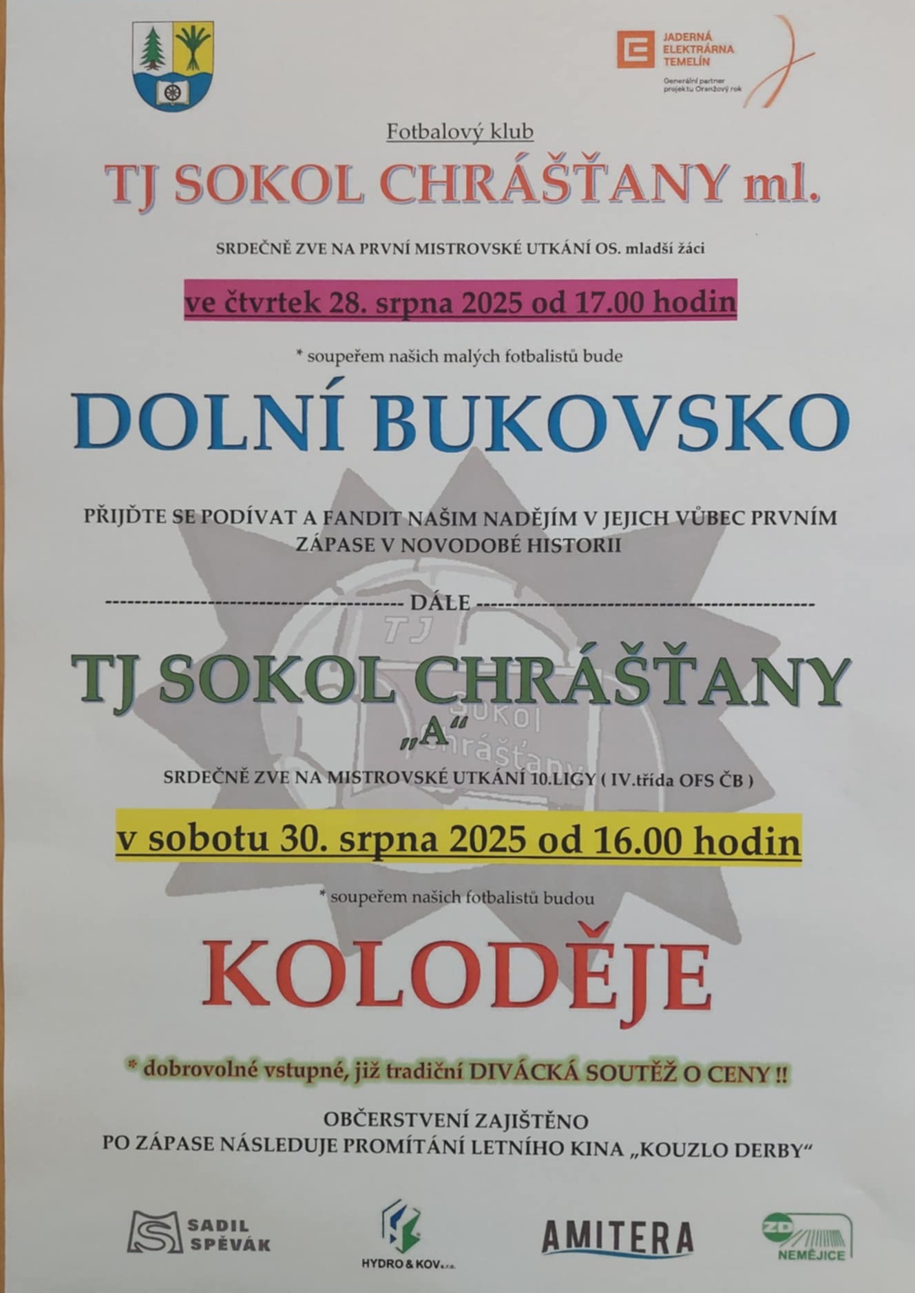 FOTBALOVÉ UTKÁNÍ TJ SOKOL CHRÁŠŤANY