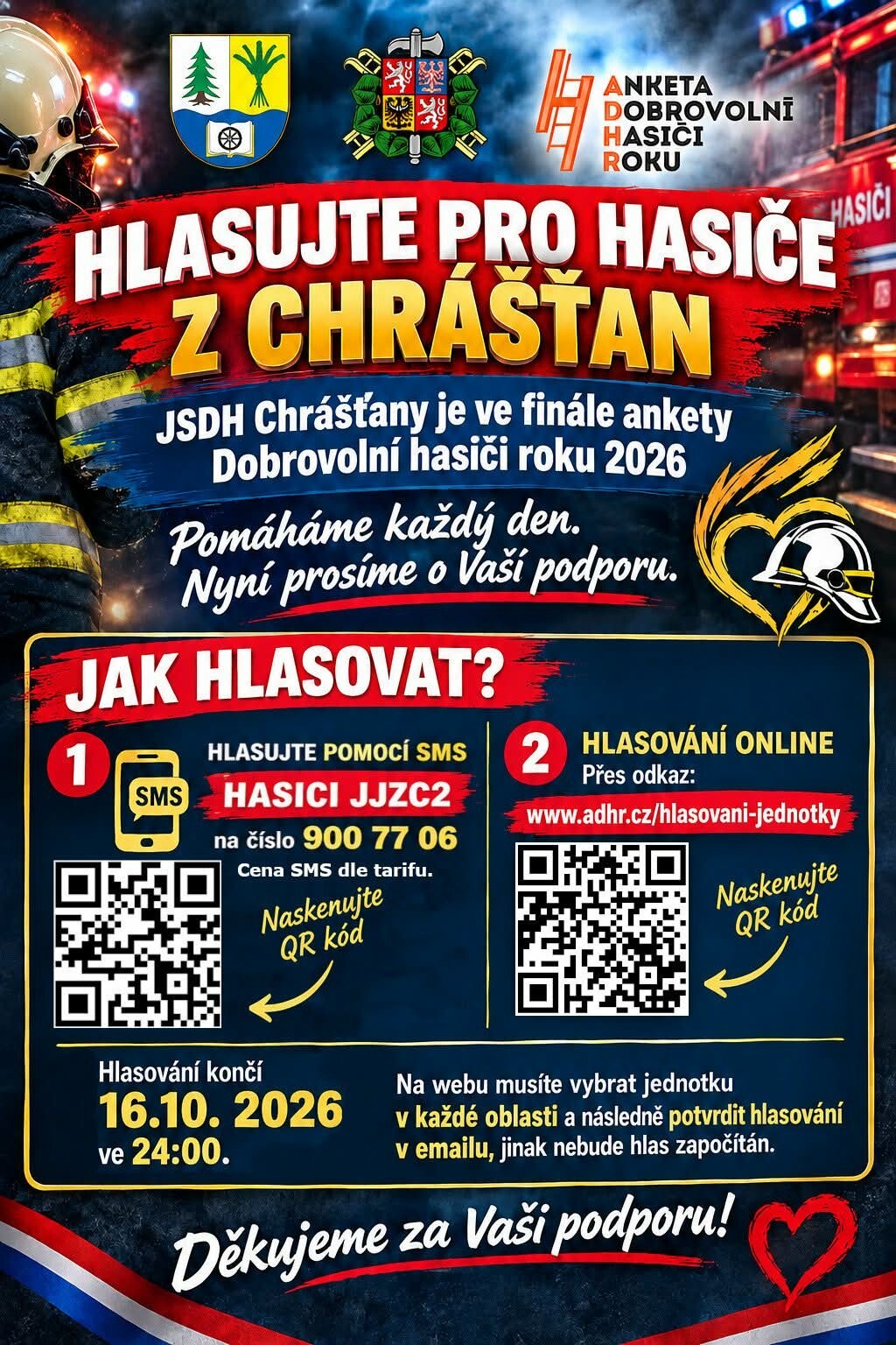 HLASUJTE PRO HASIČE Z CHRÁŠŤAN V ANKETĚ DOBROVOLNÍ HASIČI ROKU 2026