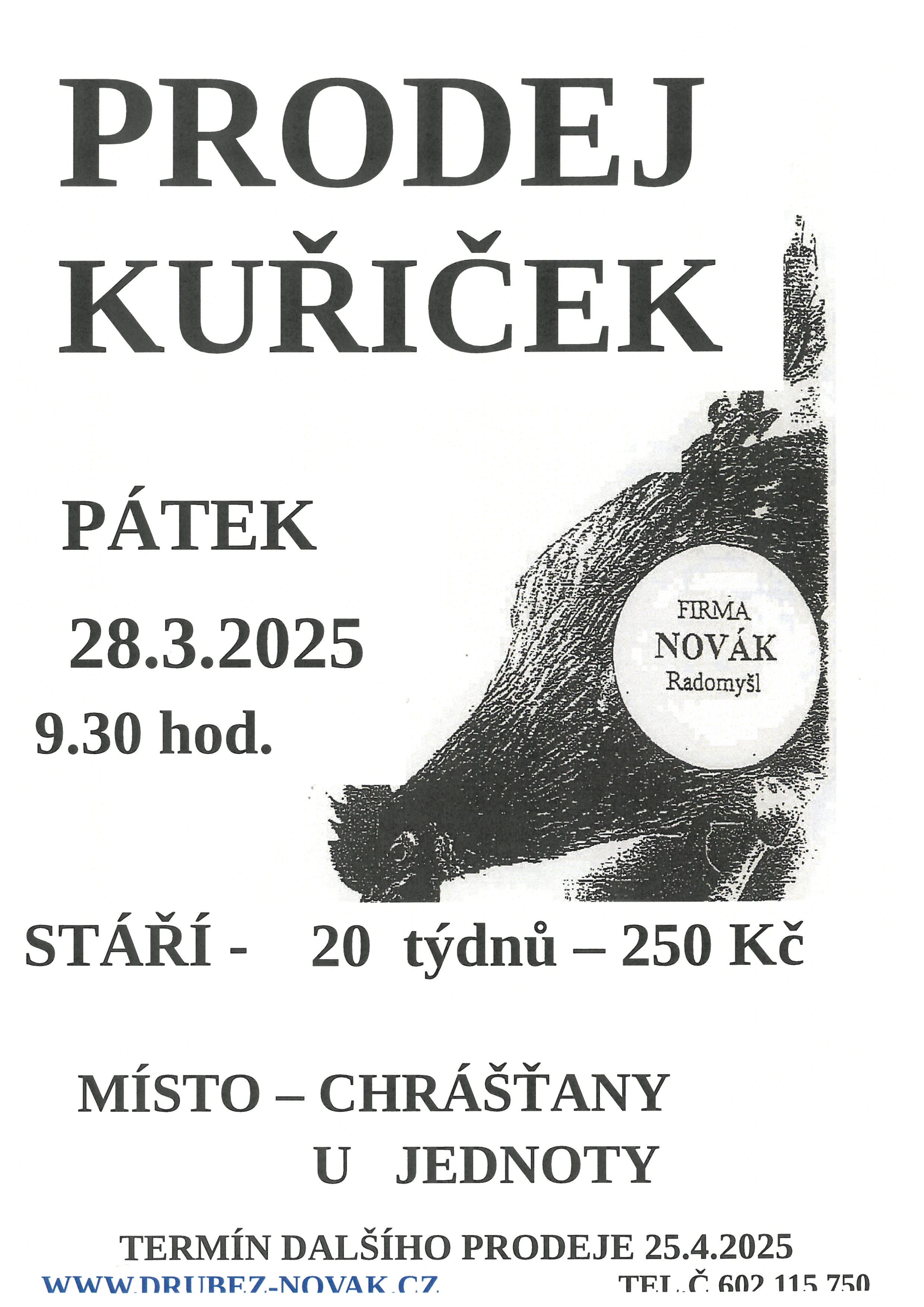 PRODEJ KUŘIČEK V OBCI CHRÁŠŤANY