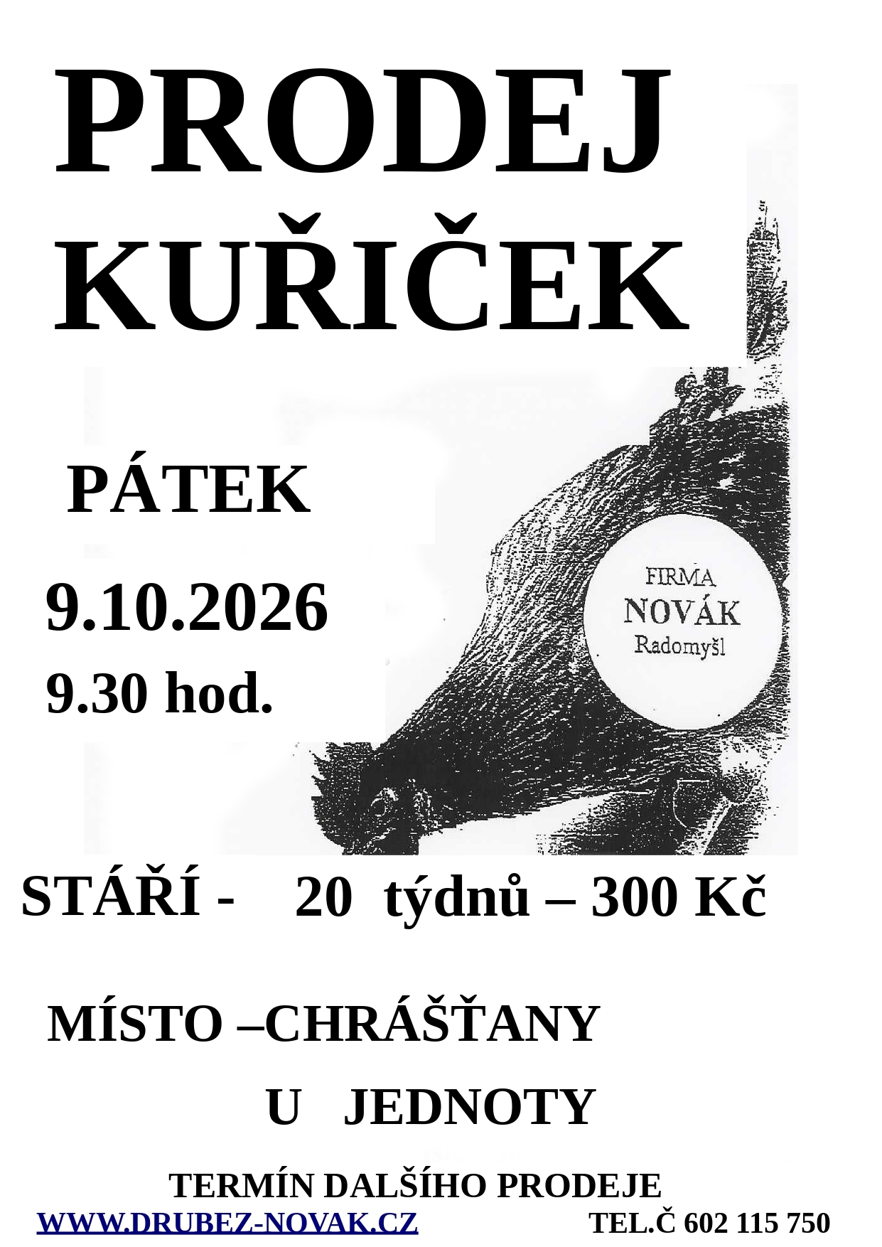PRODEJ KUŘIČEK V OBCI CHRÁŠŤANY