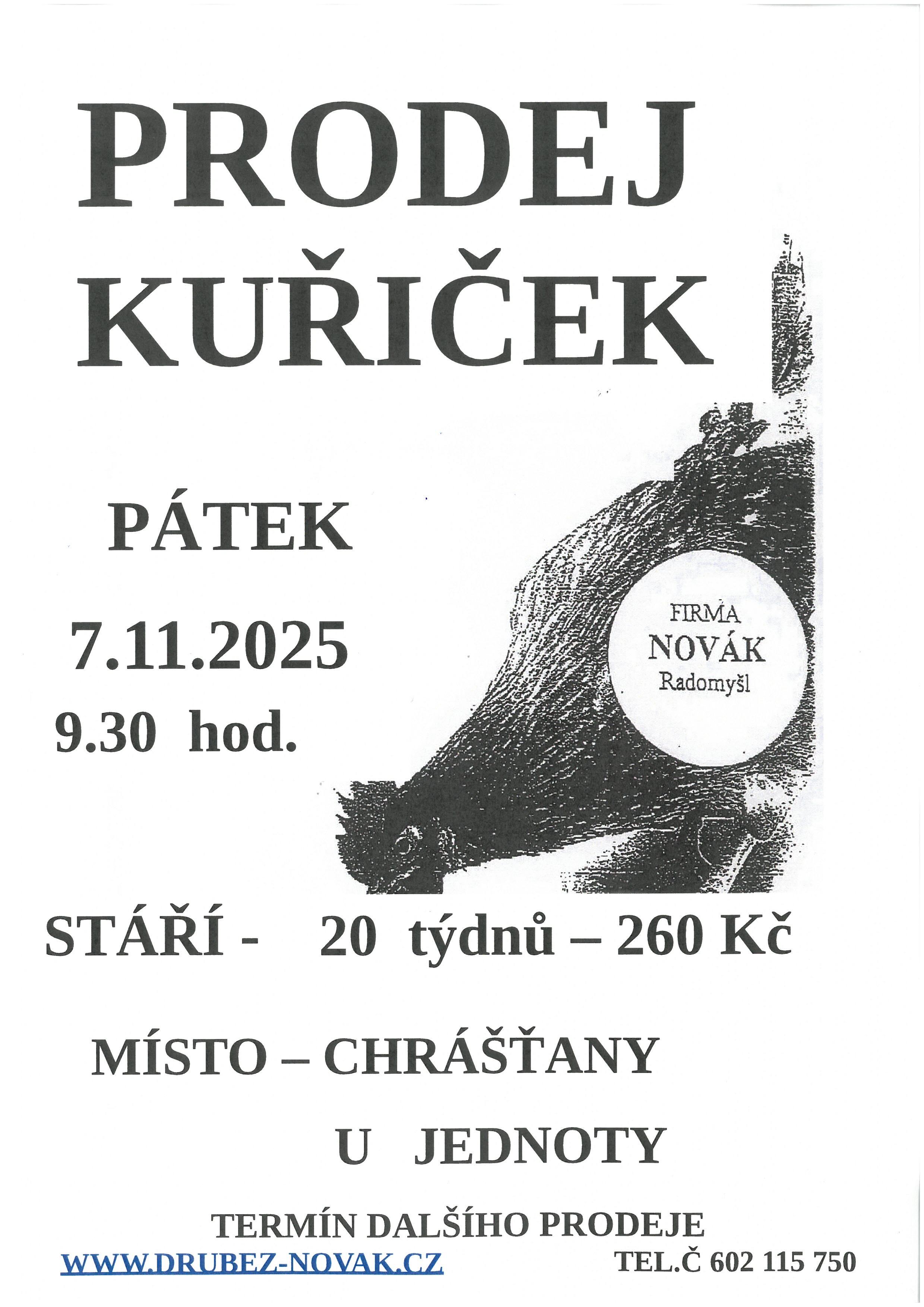 PRODEJ KUŘIČEK V OBCI CHRÁŠŤANY