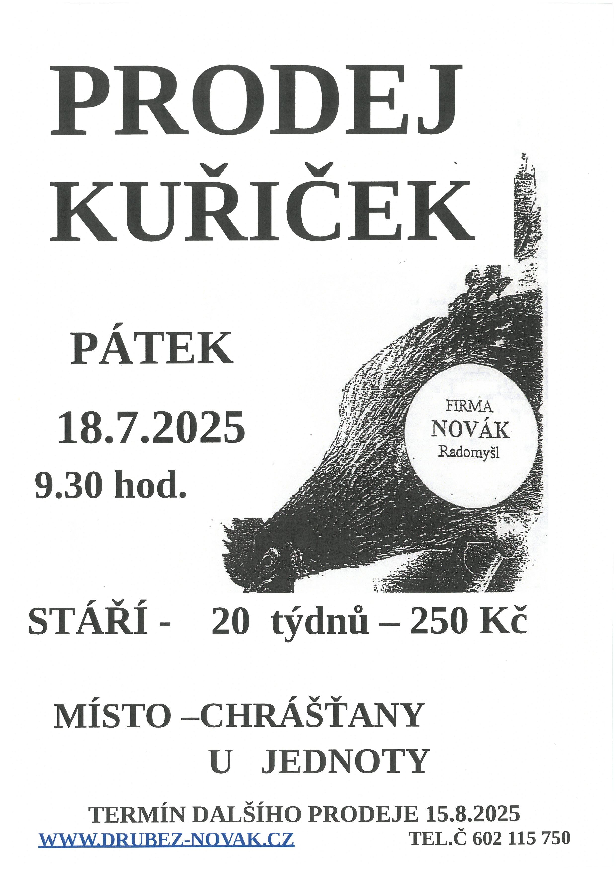 PRODEJ KUŘIČEK V OBCI CHRÁŠŤANY