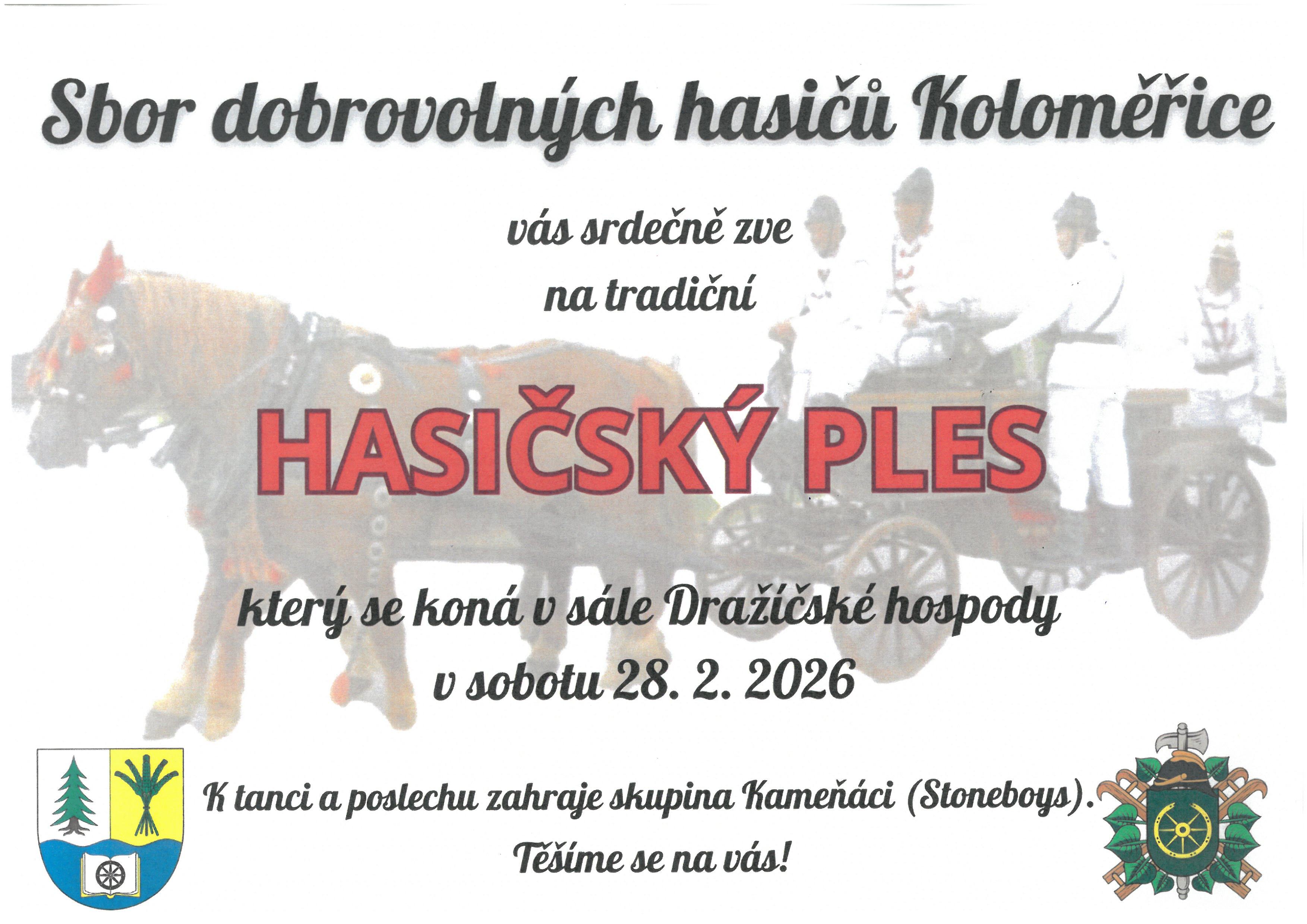 HASIČSKÝ PLES SDH KOLOMĚŘICE V DRAŽÍČI