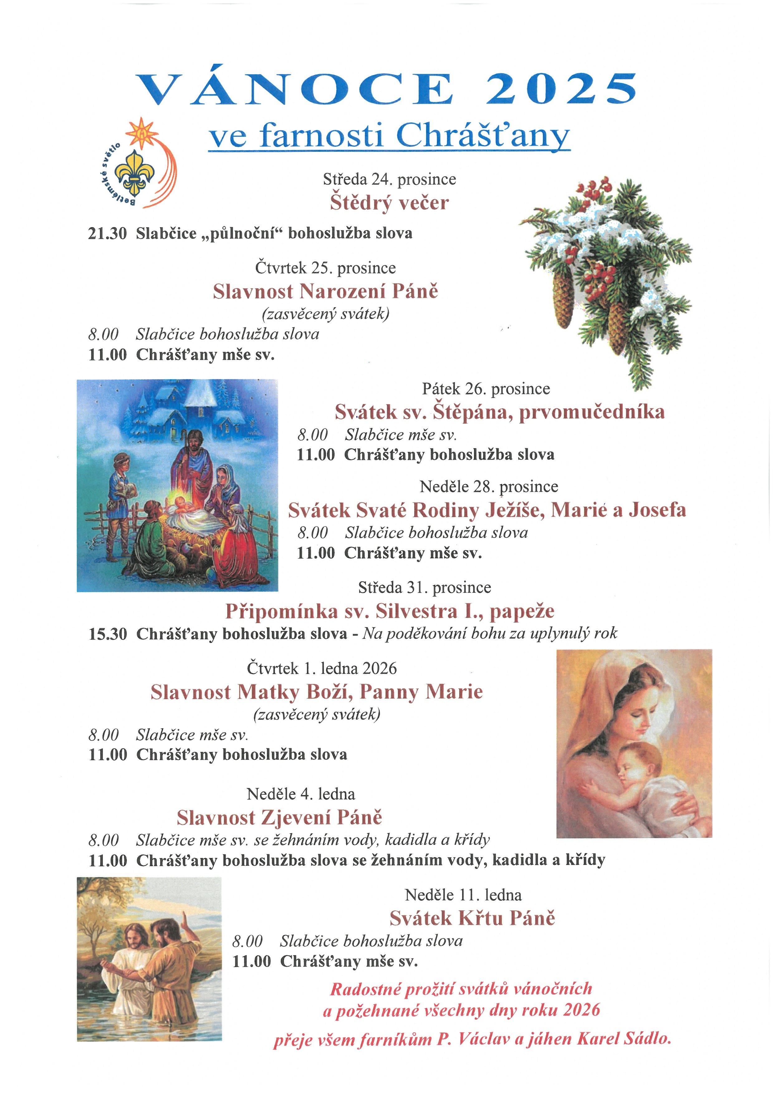 VÁNOCE 2025 VE FARNOSTI CHRÁŠŤANY