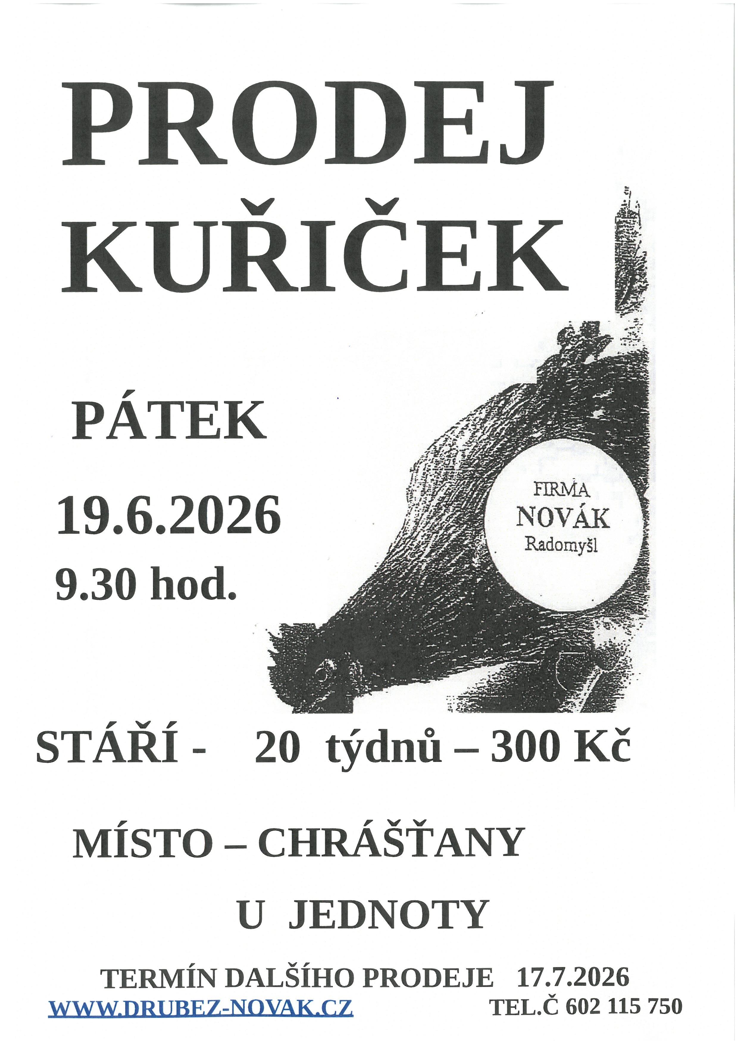 PRODEJ KUŘIČEK V OBCI CHRÁŠŤANY