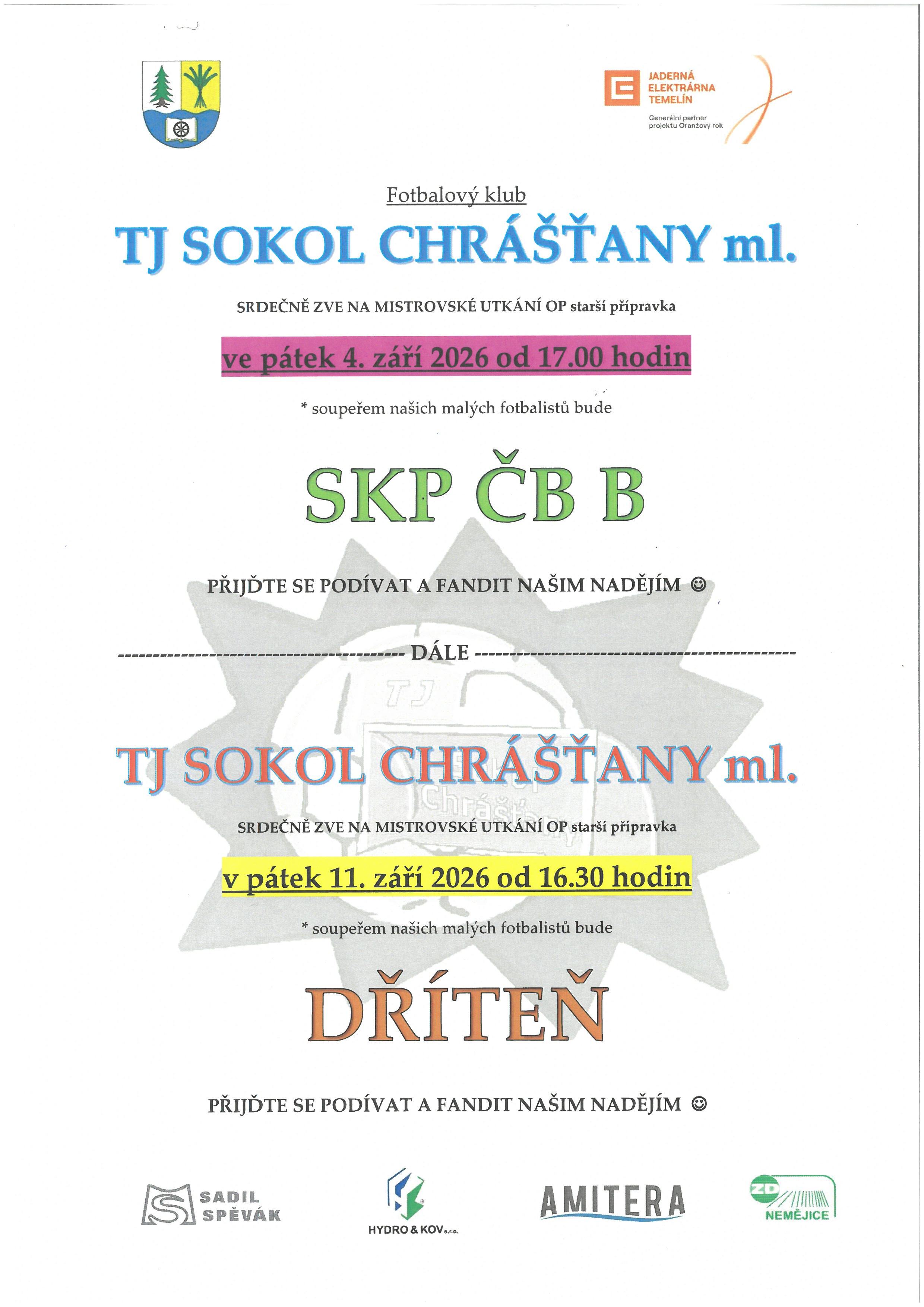 FOTBALOVÉ UTKÁNÍ TJ SOKOL CHRÁŠŤANY ML.