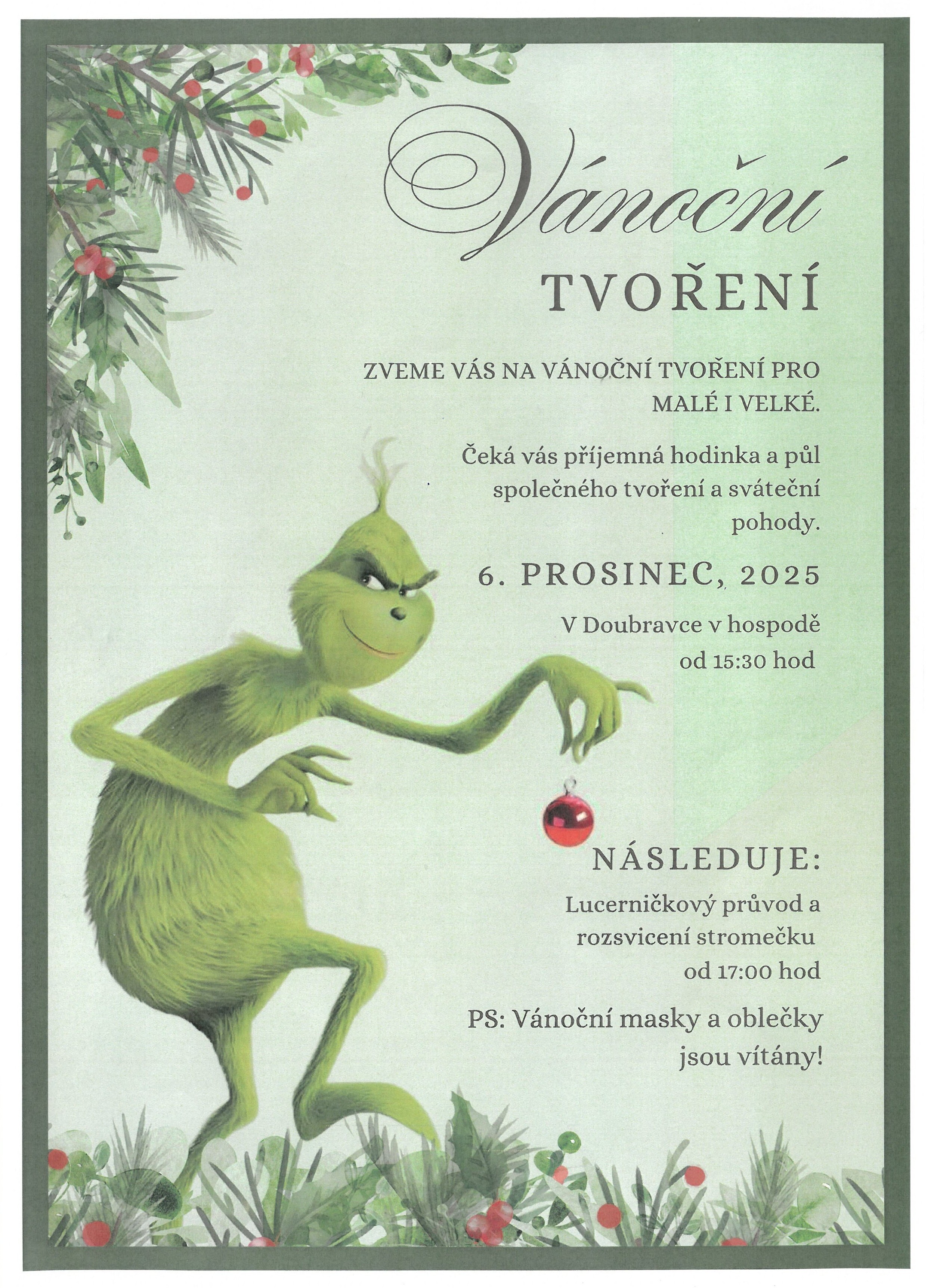 VÁNOČNÍ TVOŘENÍ A LUCERNIČKOVÝ PRŮVOD DOUBRAVKOU 