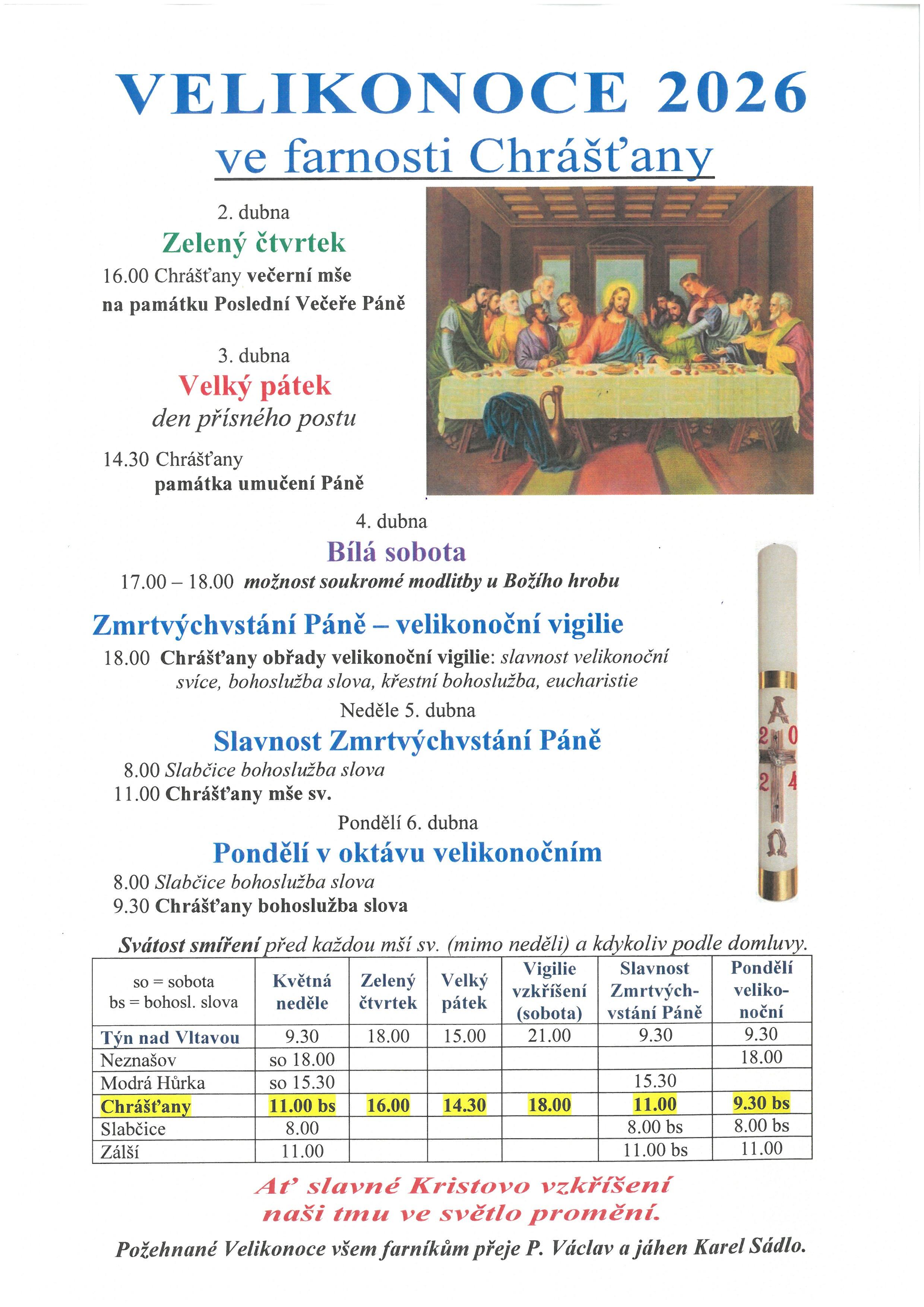 VELIKONOCE 2026 VE FARNOSTI CHRÁŠŤANY 