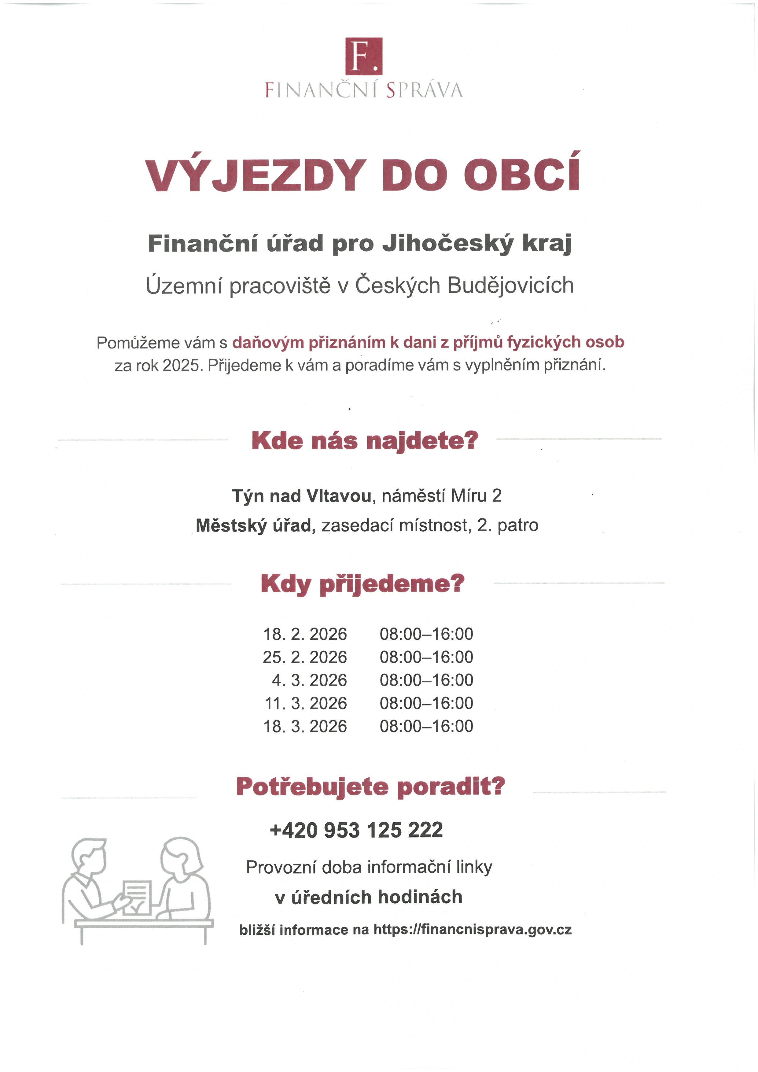 Pomůžeme vám s daňovým přiznáním za rok 2025 – přijedeme přímo do Týna nad Vltavou a rádi vám vše vysvětlíme i pomůžeme s vyplněním.