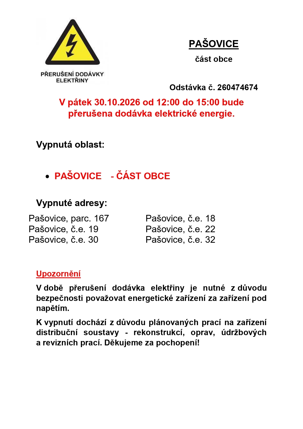 ODSTÁVKY ELEKTŘINY